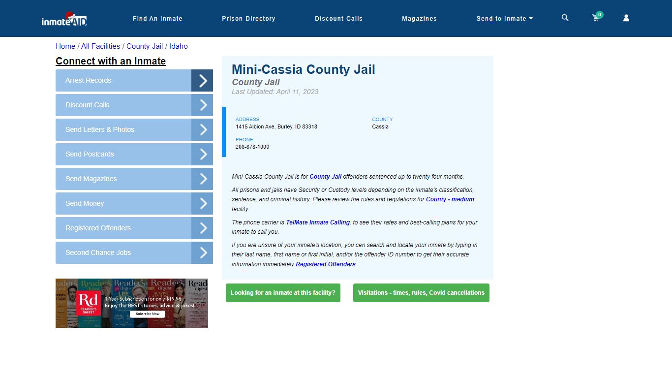 Mini-Cassia County Jail - Inmate Locator - Burley, ID